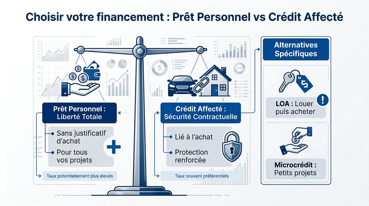 Comparaison entre prêt personnel et crédit affecté pour un projet de consommation