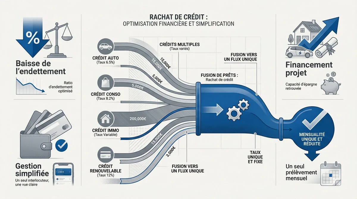Schéma explicatif du rachat de crédit pour simplifier ses finances