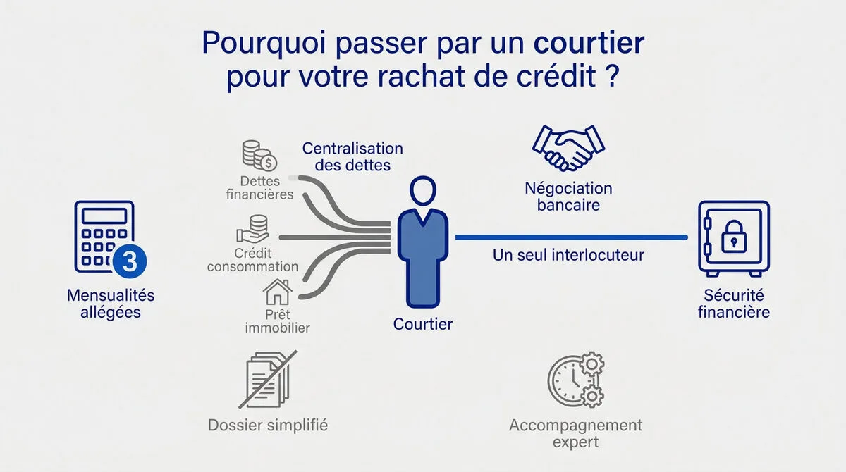 Courtier expert accompagnant un client pour un regroupement de crédits serein