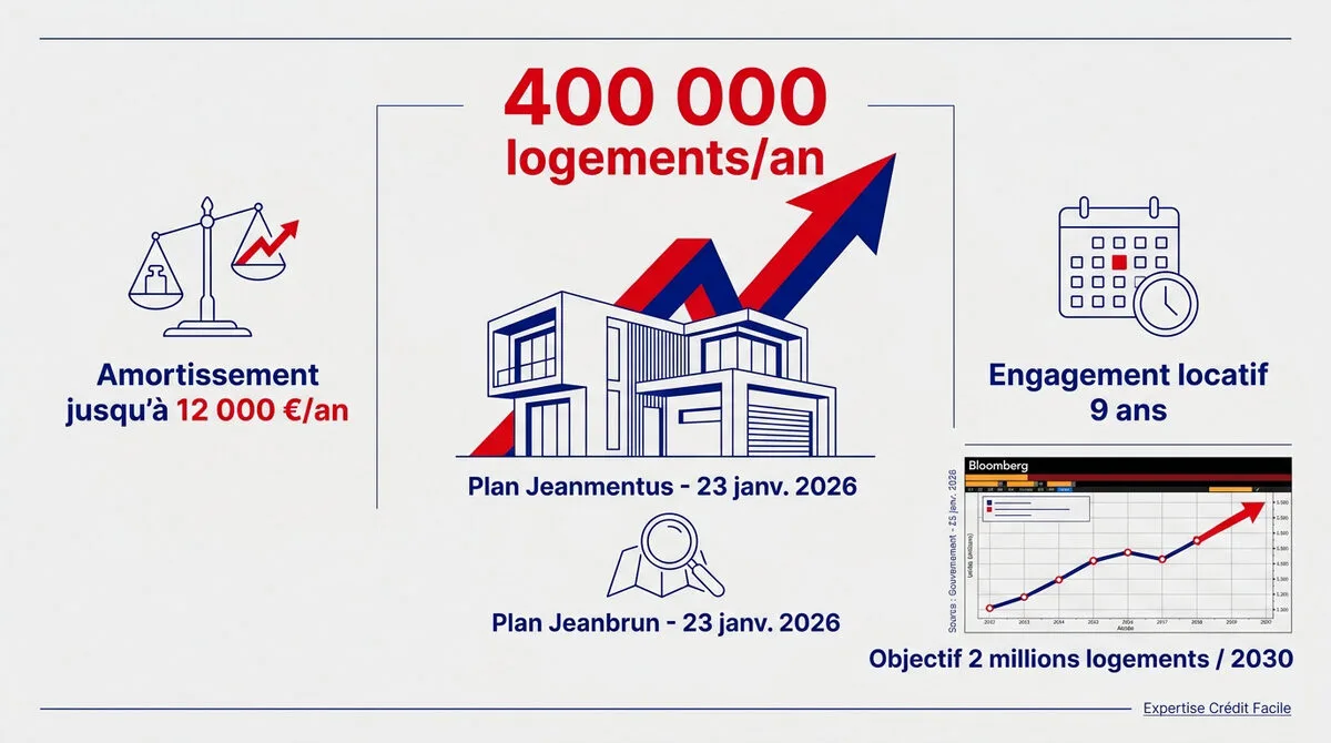 Infographie des objectifs de construction et d'investissement locatif 2026-2030