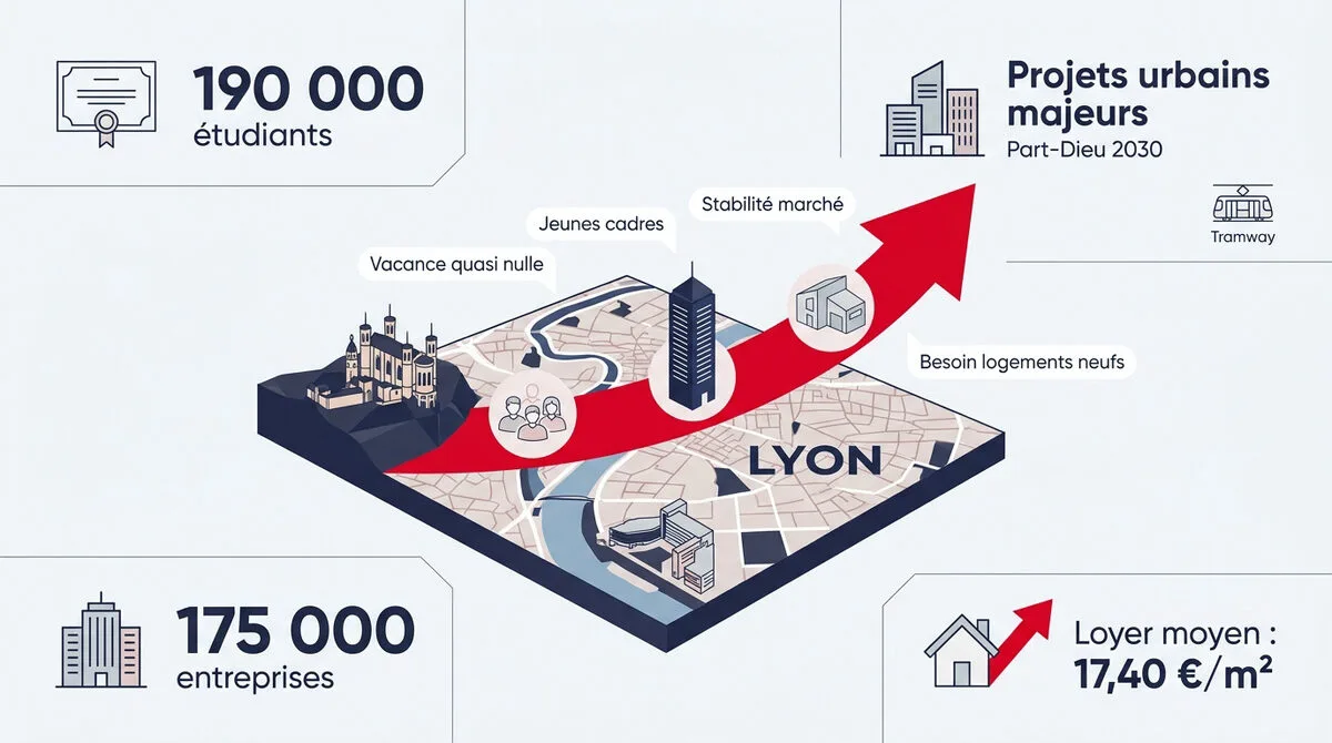 Vue aérienne de Lyon illustrant le dynamisme économique et les projets urbains de la métropole