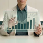 Homme d'affaires interagissant avec un graphique holographique affichant 150€ CPF.