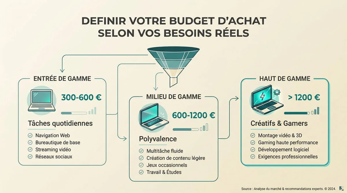 Comparatif des budgets pour ordinateurs portable et fixe selon la gamme de prix