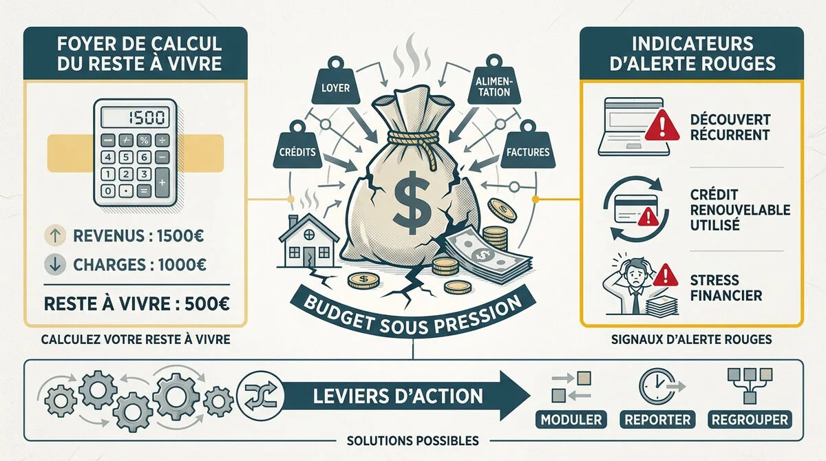 Graphique illustrant un budget sous pression avec des signaux d'alerte financière