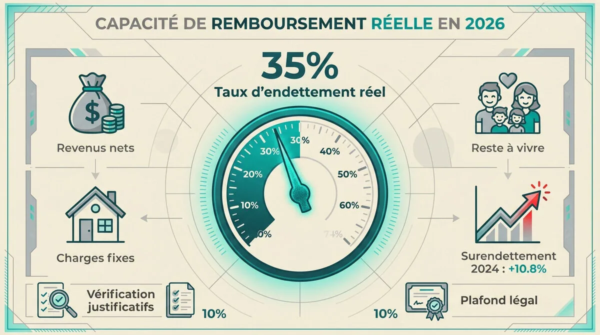 Graphique illustrant le calcul de la capacité de remboursement d'un ménage en 2026