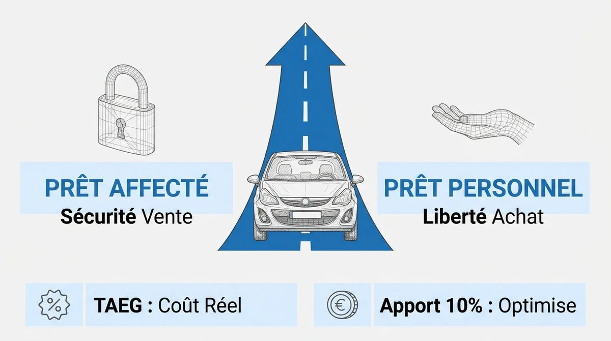 Comparaison entre crédit auto affecté et prêt personnel pour l'achat d'un véhicule d'occasion