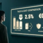 Une personne regarde un écran affichant une comparaison du TAEG et des coûts de crédit sans frais cachés.
