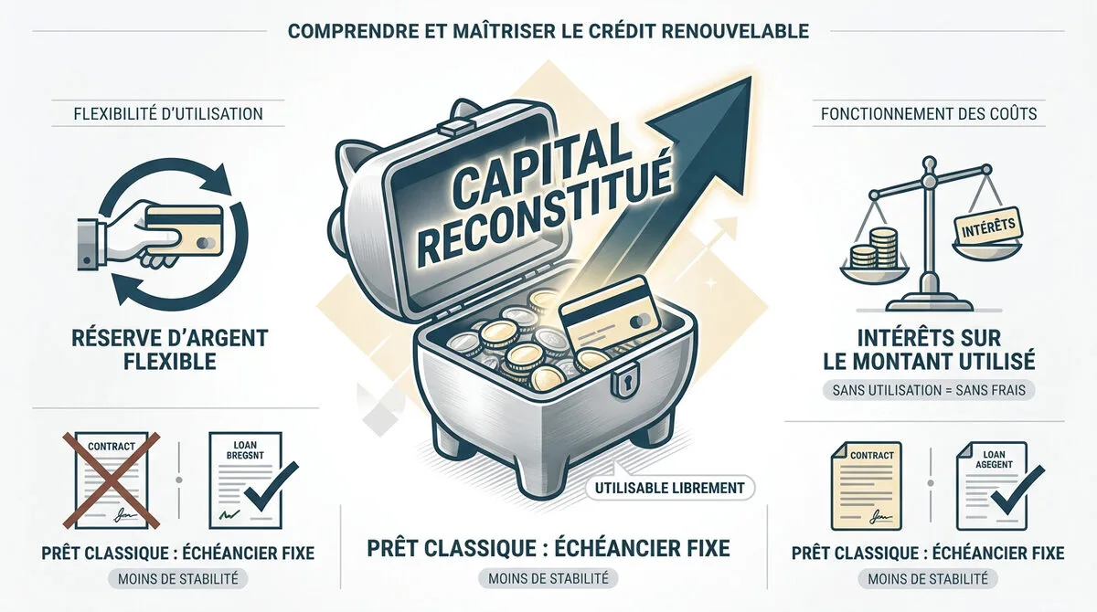 Illustration d'une gestion de crédit renouvelable et d'une réserve d'argent
