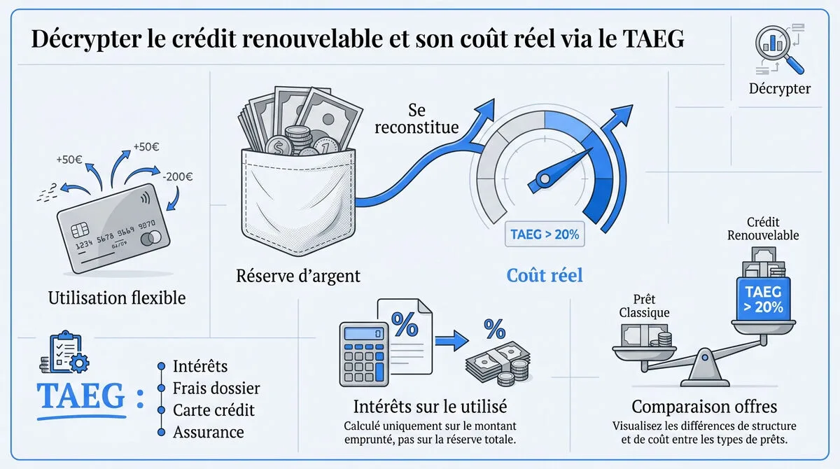 Illustration expliquant le TAEG et le coût réel d'un crédit renouvelable
