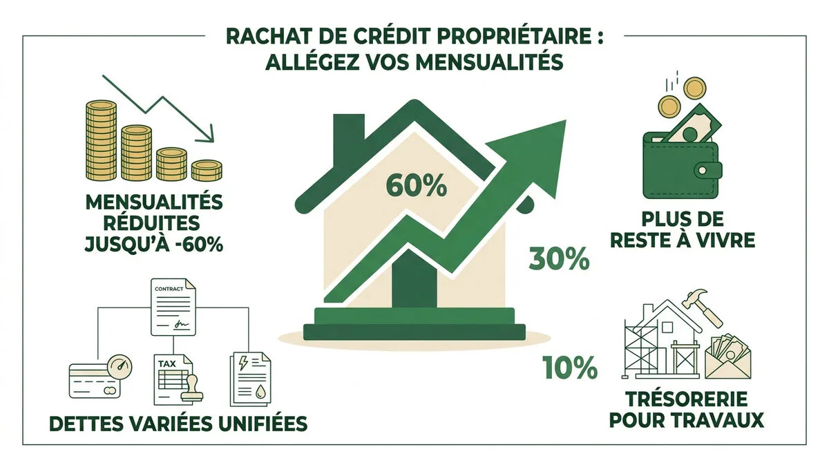 Propriétaire souriant consultant ses comptes après un rachat de crédit