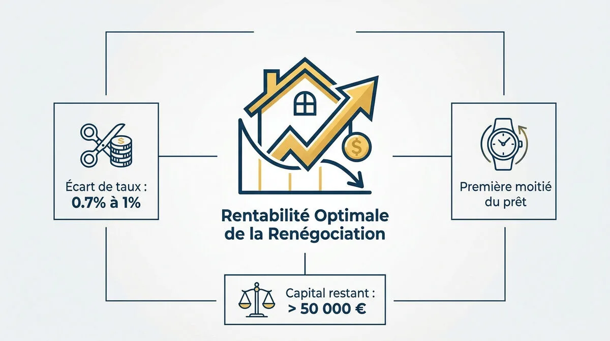 Graphique montrant les seuils de rentabilité d'une renégociation de crédit immobilier