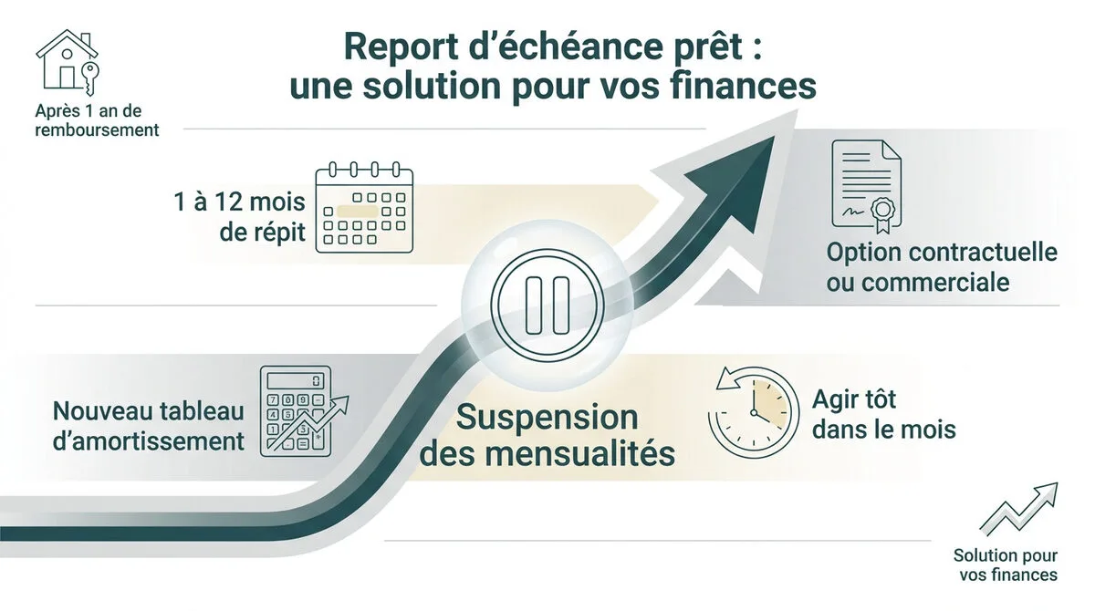 Graphique illustrant le report d'échéance d'un prêt immobilier et son impact sur la durée du crédit