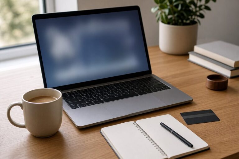 Bureau personnel avec carnet de budget et moyens de paiement