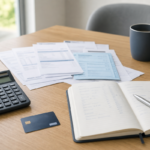 Carnet de budget avec factures et calculatrice