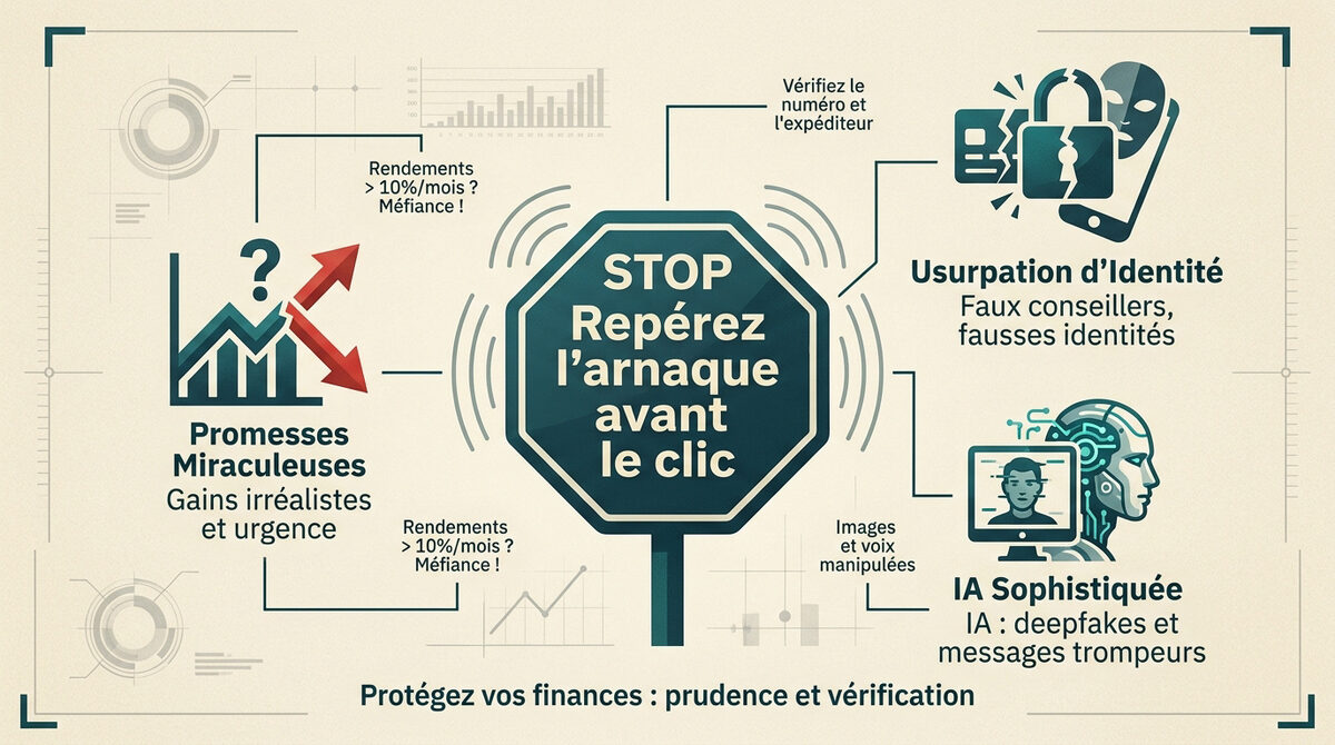 Illustration de la détection d'arnaque financière en ligne avec un bouclier de protection numérique