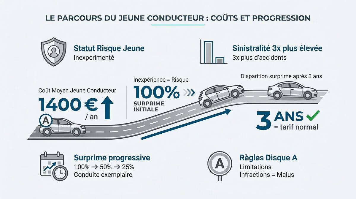 Graphique de l'évolution des coûts de l'assurance auto pour un jeune conducteur sur trois ans