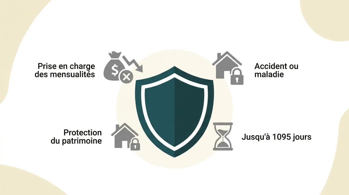 Schéma expliquant la protection financière de la garantie incapacité lors d'un prêt immobilier