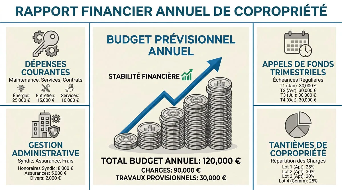 Rapport financier annuel détaillant les charges de copropriété