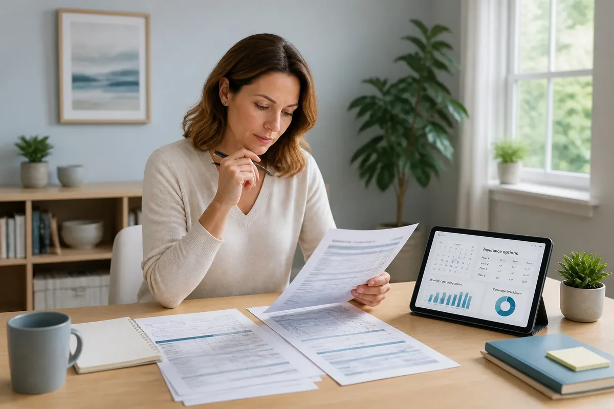 Femme reflechissant a ses options dassurance