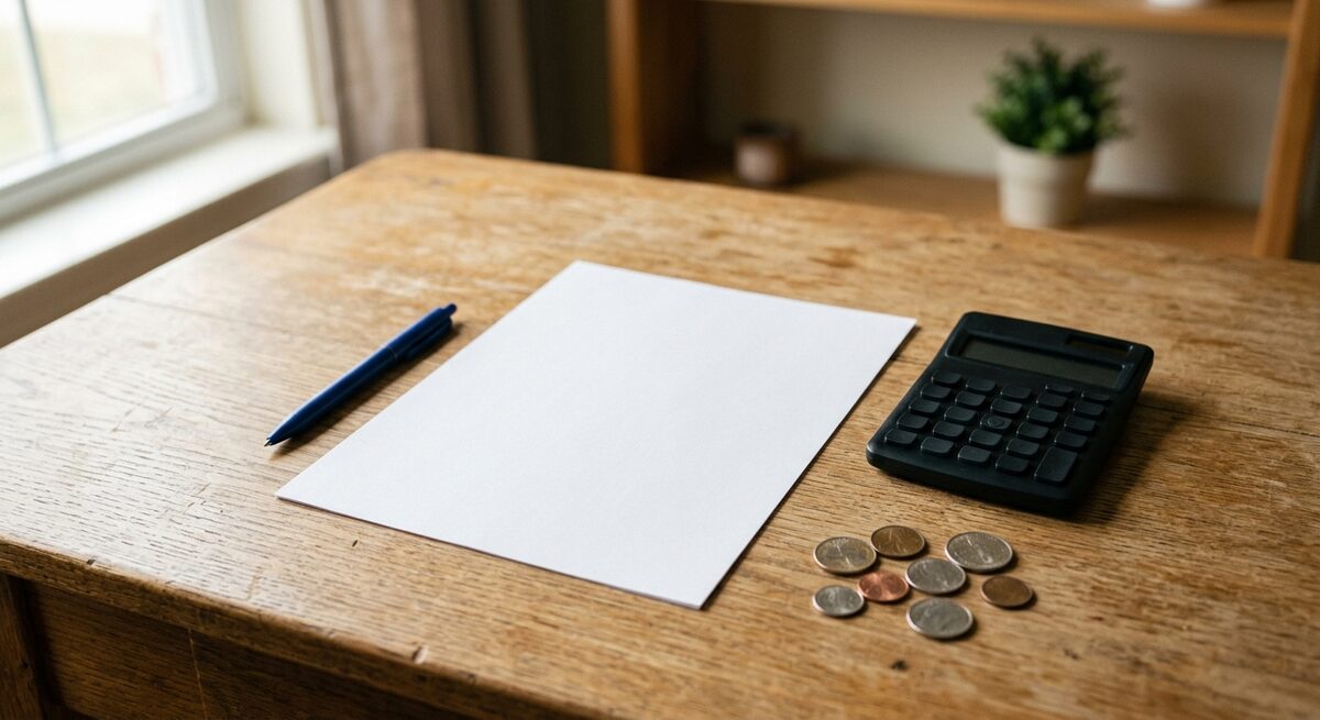 Feuille de budget vierge, calculatrice et pièces de monnaie pour planifier le coût du permis