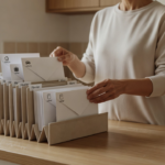 Répartition des charges annuelles du foyer en enveloppes mensuelles sur un plan de travail
