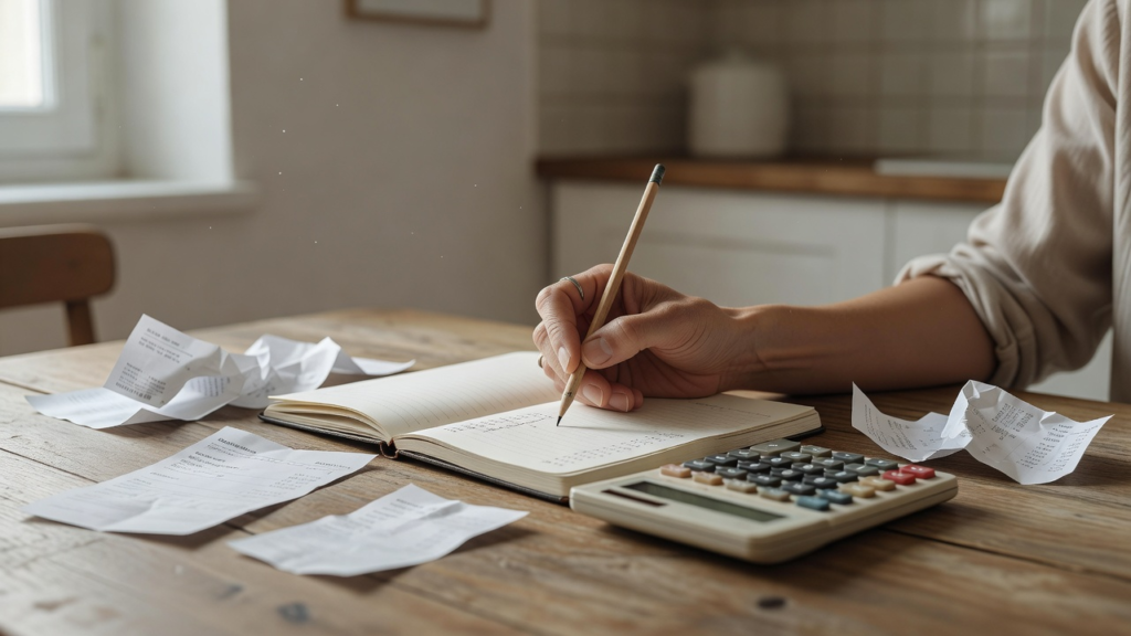 Carnet de budget et calculatrice pour convertir une charge annuelle en provision mensuelle
