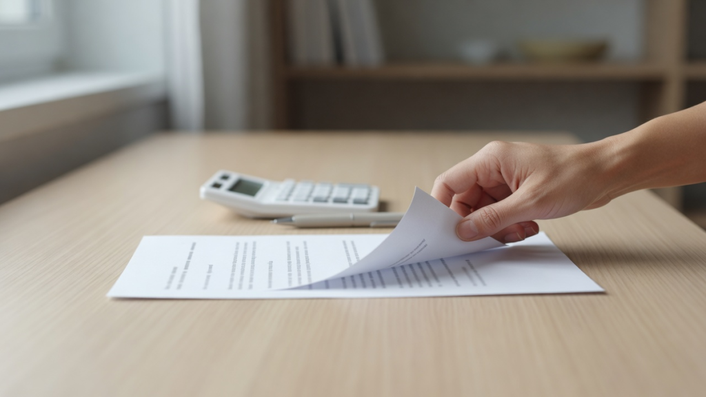 Devis de crédit immobilier posé sur un bureau avec une calculatrice pour évaluer le coût total d'un prêt