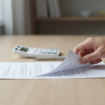 Devis de crédit immobilier posé sur un bureau avec une calculatrice pour évaluer le coût total d'un prêt